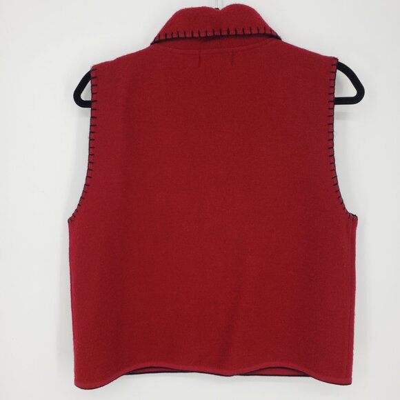 Woolrich Soutache Embroidered Boiled Wool Vest M Womens Reindeer Moose Red Black - Picture 2 of 6